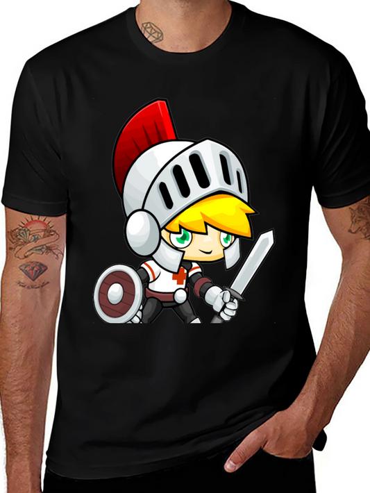 Cartoon Knight Black T-Shirt - Gaming Apparel