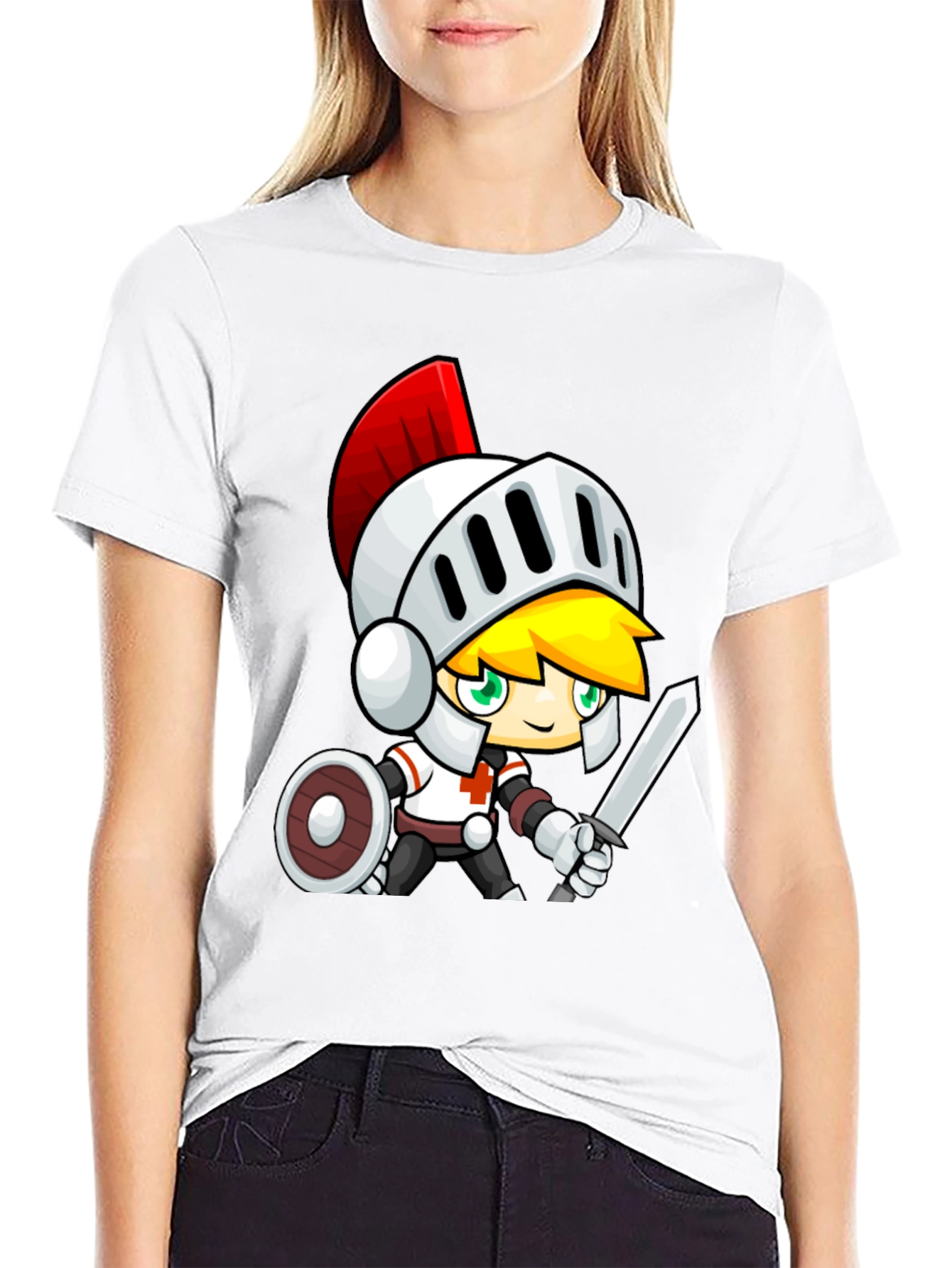 Cartoon Knight Black T-Shirt - Gaming Apparel