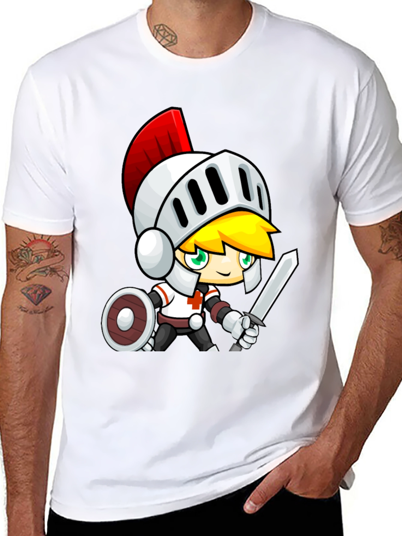 Cartoon Knight Black T-Shirt - Gaming Apparel