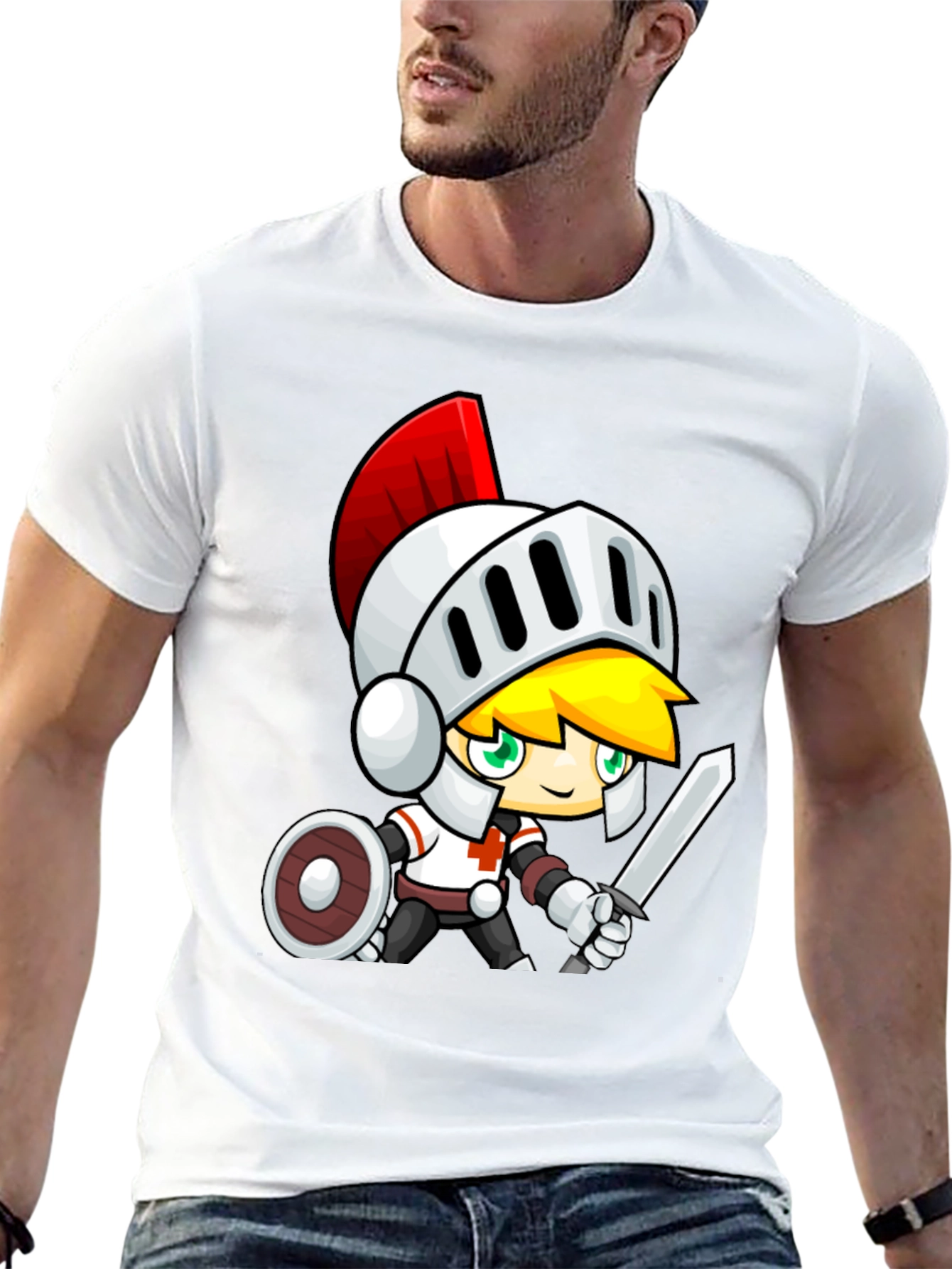 Cartoon Knight Black T-Shirt - Gaming Apparel