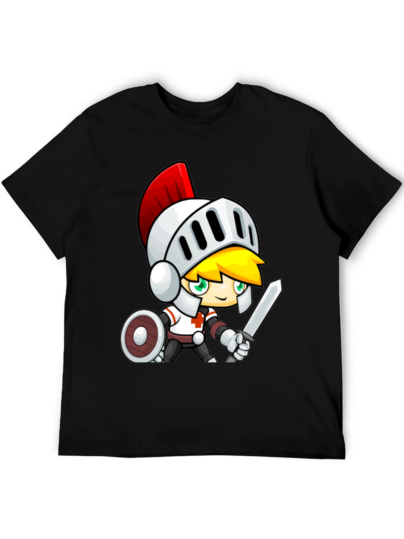 Cartoon Knight Black T-Shirt - Gaming Apparel