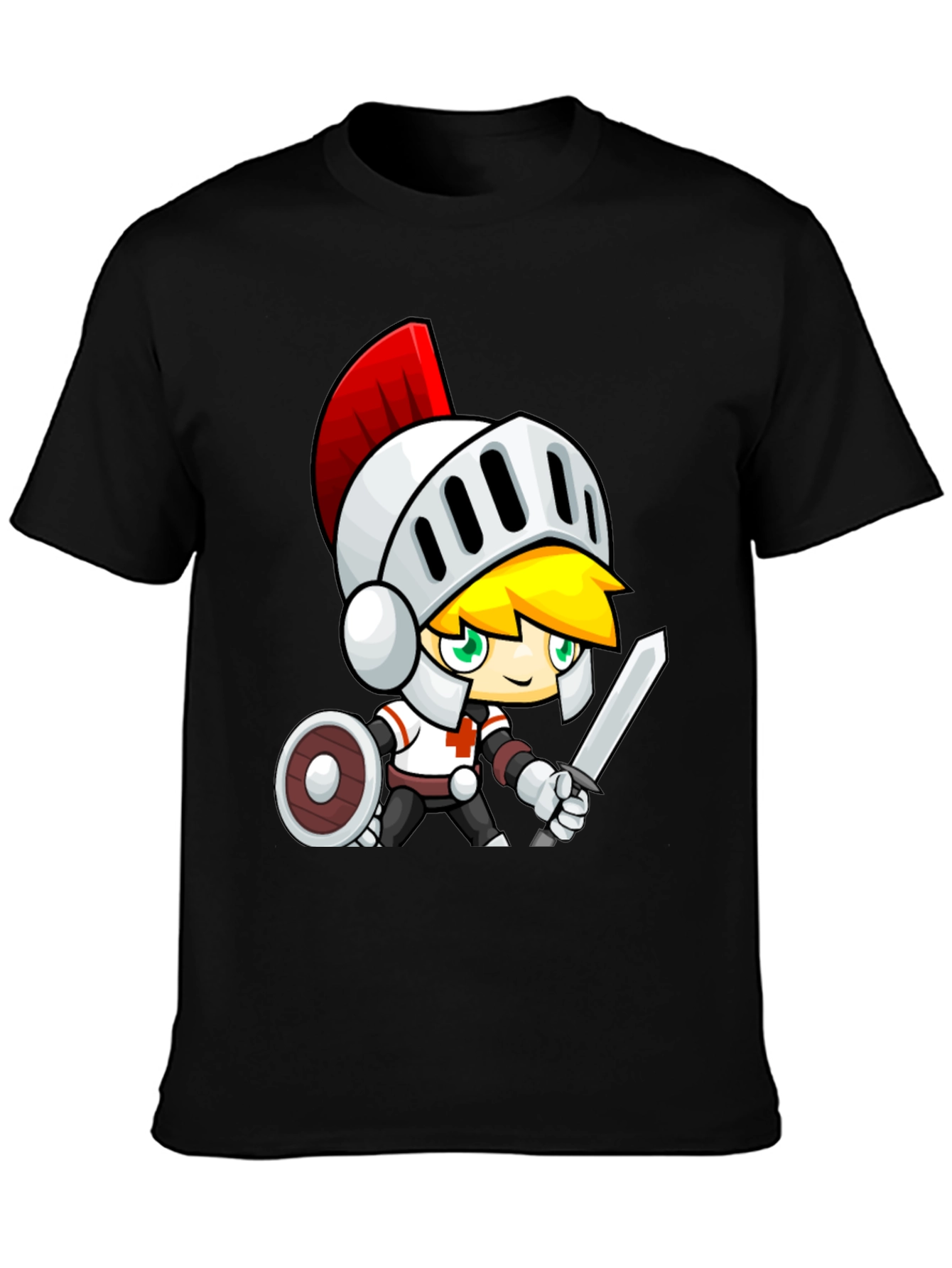 Cartoon Knight Black T-Shirt - Gaming Apparel