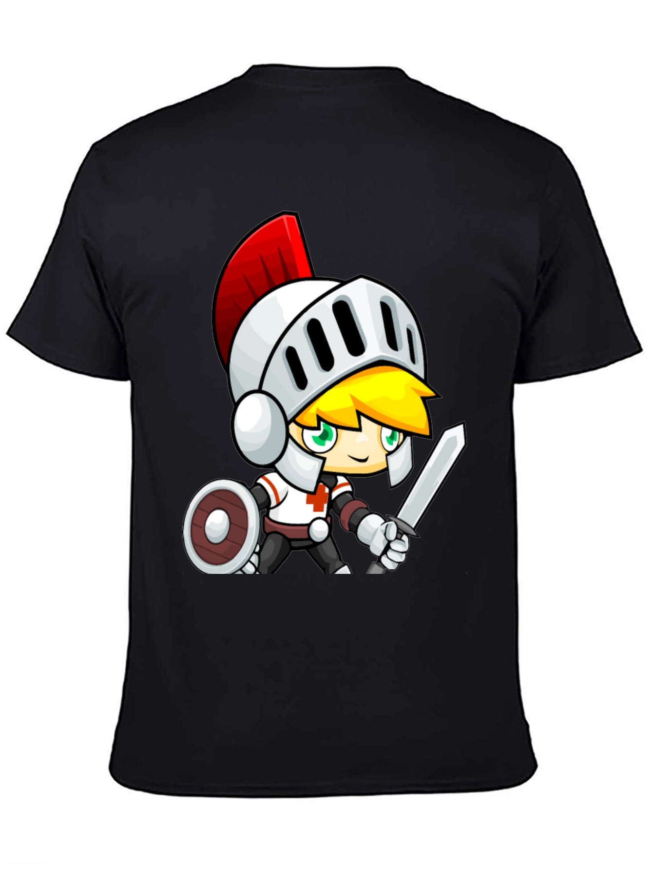 Cartoon Knight Black T-Shirt - Gaming Apparel
