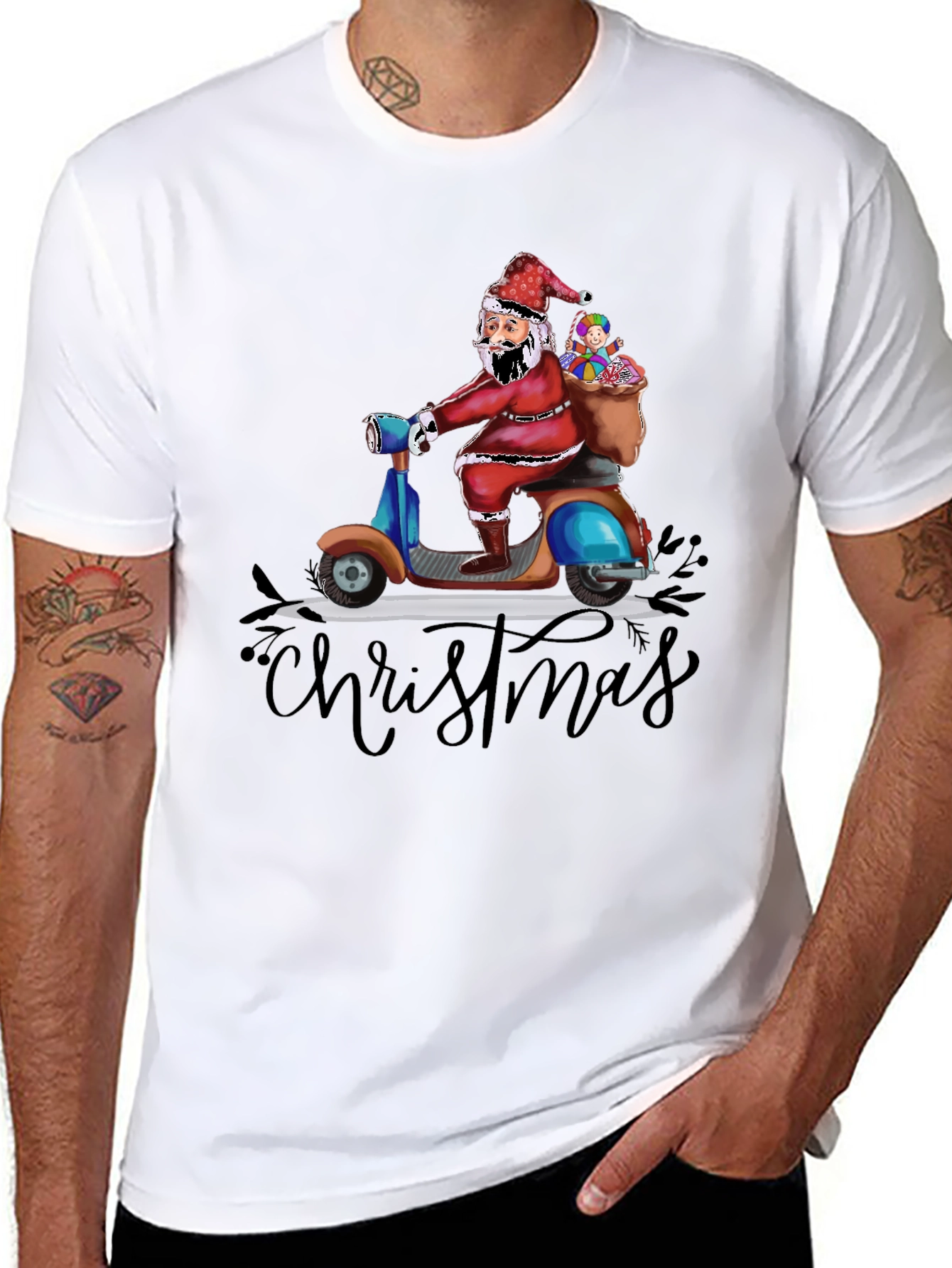 Santa Scooter Christmas Graphic Tee