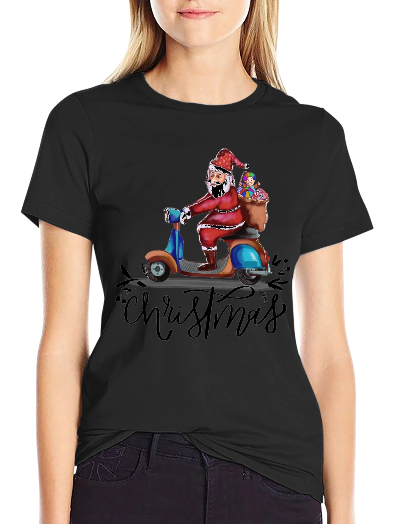 Santa Scooter Christmas Graphic Tee
