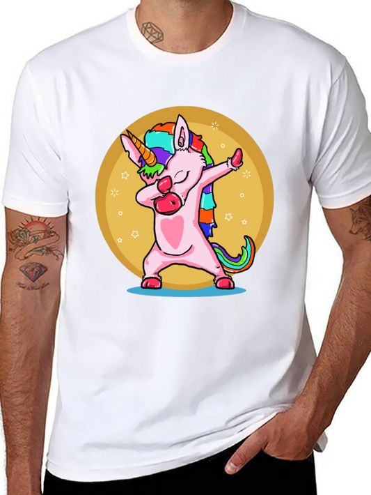 Dabbing Unicorn Graphic Tee - Black Crew Neck T-Shirt