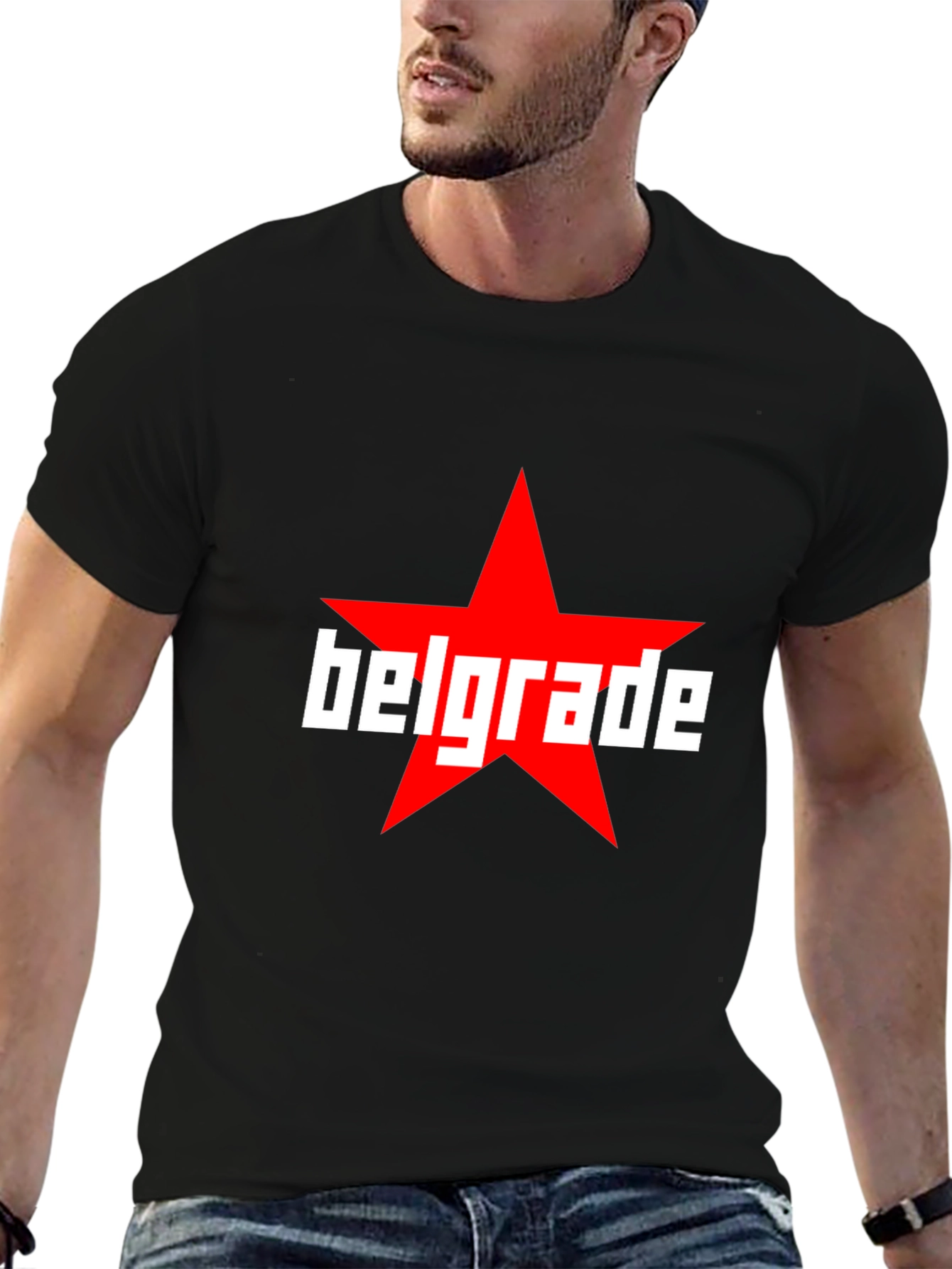 Belgrade Star Graphic Tee - Black Cotton T-Shirt
