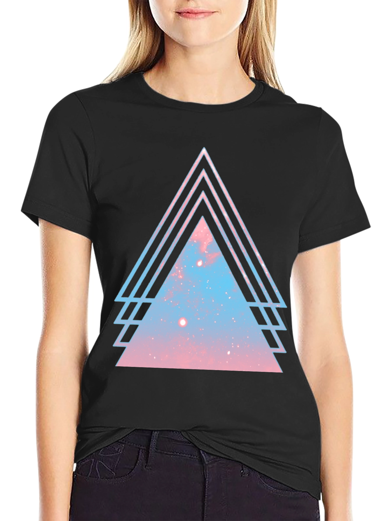 Galaxy Triangle Graphic Tee - Stylish Mens Black T-Shirt