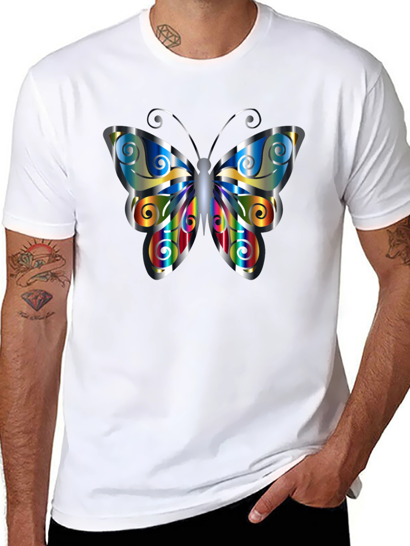 Butterfly Graphic Print Mens Black T-Shirt