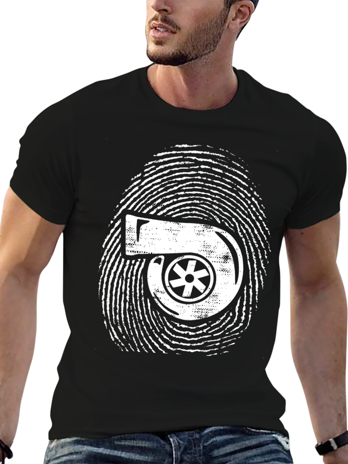 Turbo Fingerprint Black T-Shirt - Automotive Enthusiast Apparel
