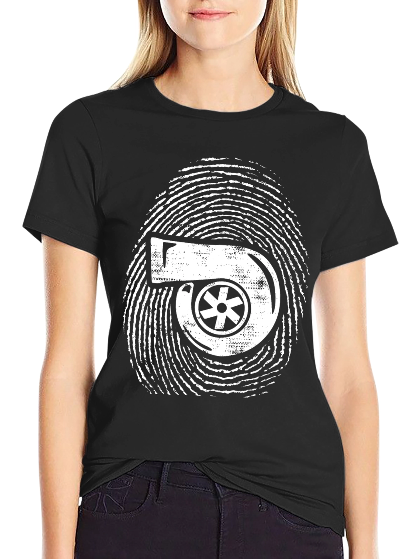 Turbo Fingerprint Black T-Shirt - Automotive Enthusiast Apparel