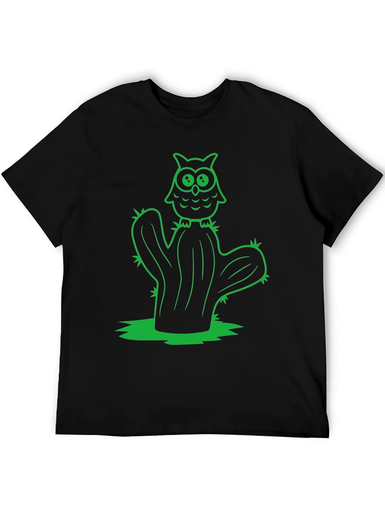 Owl Cactus Black T-Shirt - Novelty Graphic Tee