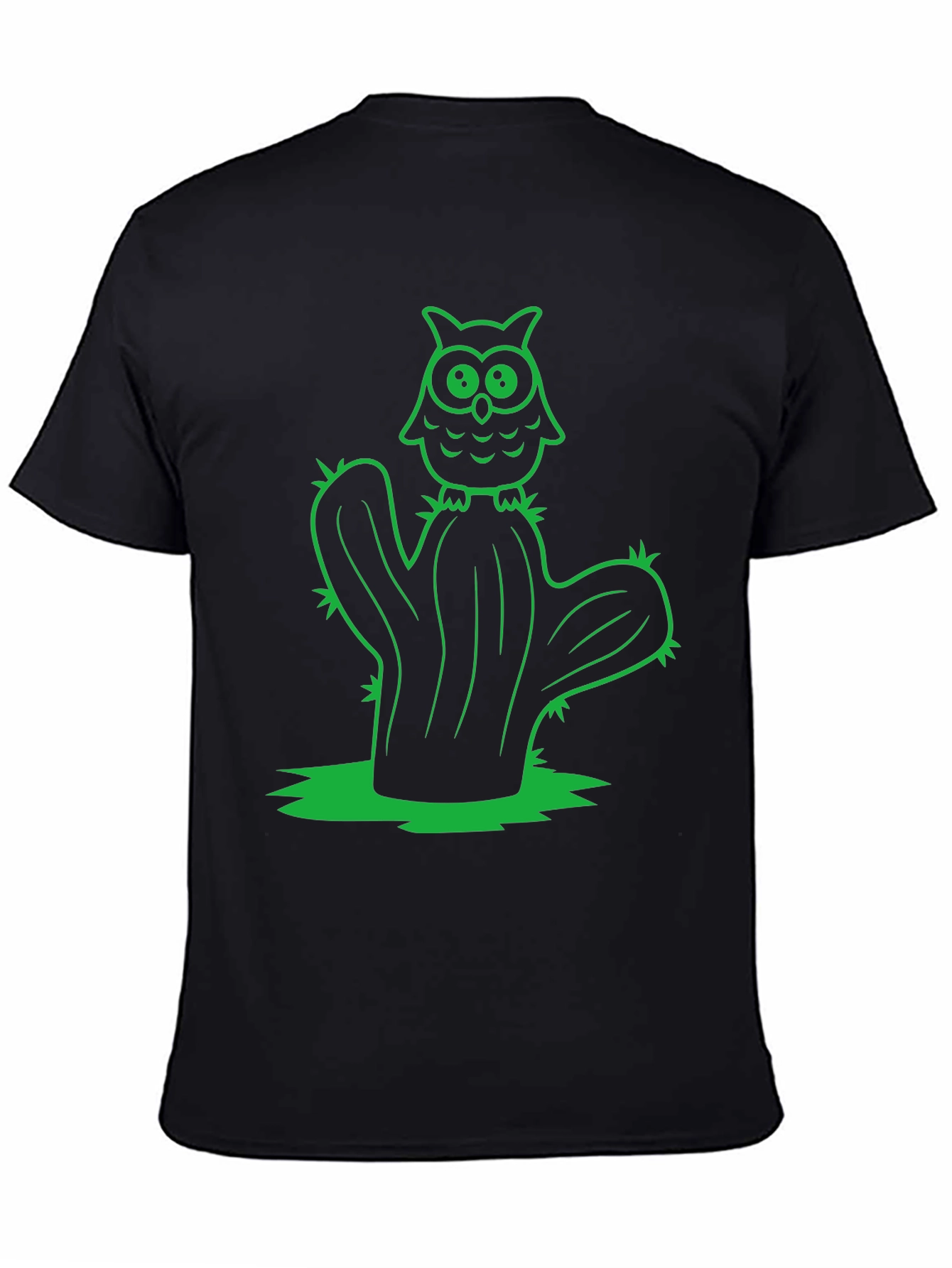 Owl Cactus Black T-Shirt - Novelty Graphic Tee