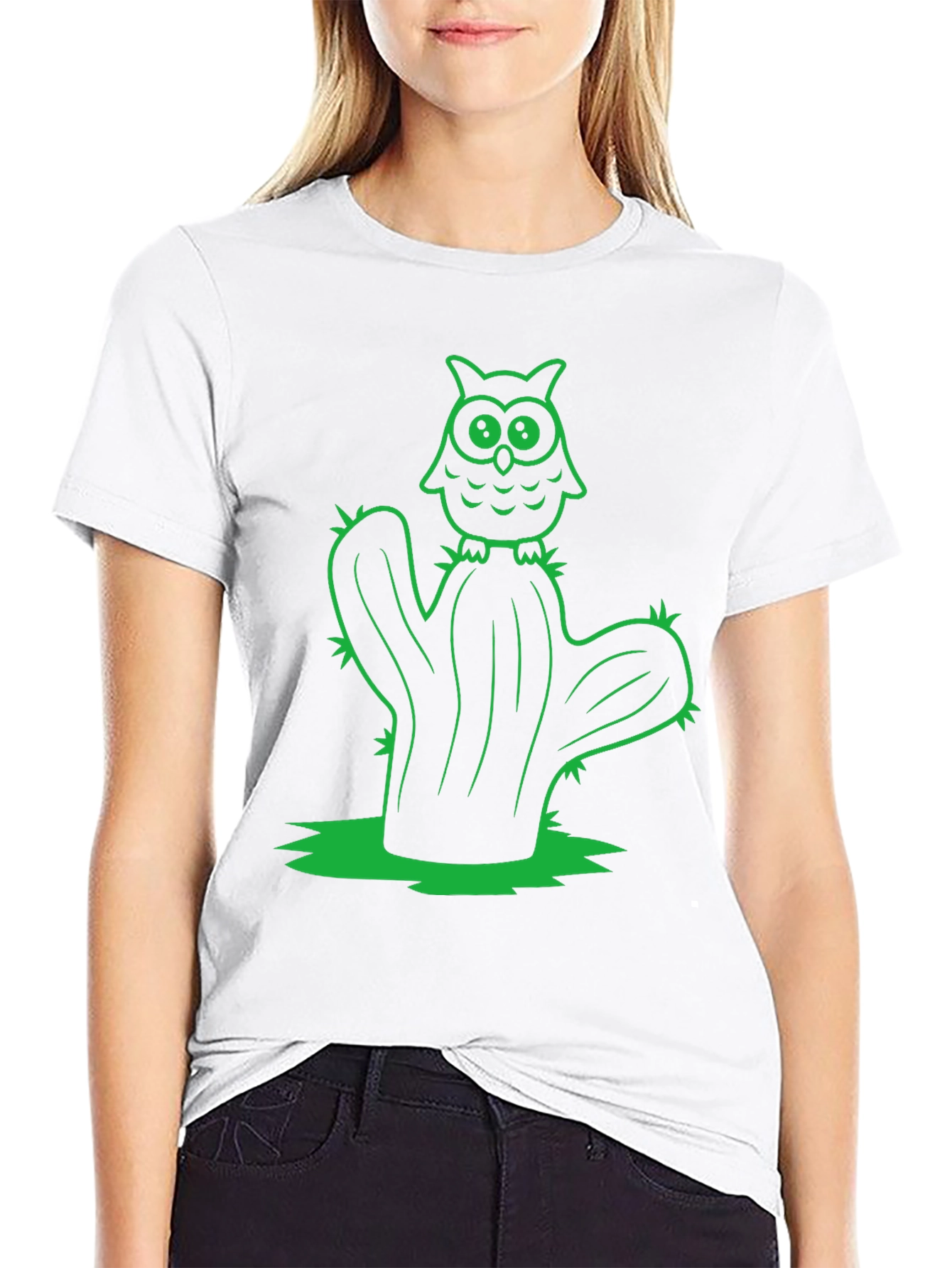 Owl Cactus Black T-Shirt - Novelty Graphic Tee