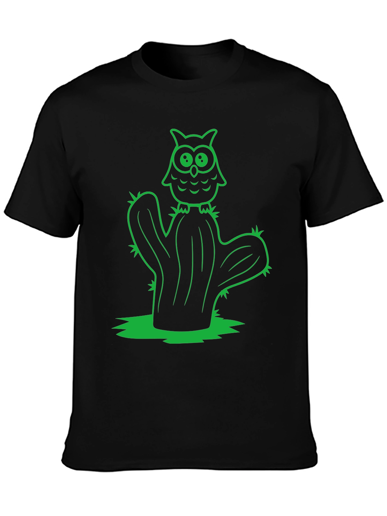 Owl Cactus Black T-Shirt - Novelty Graphic Tee