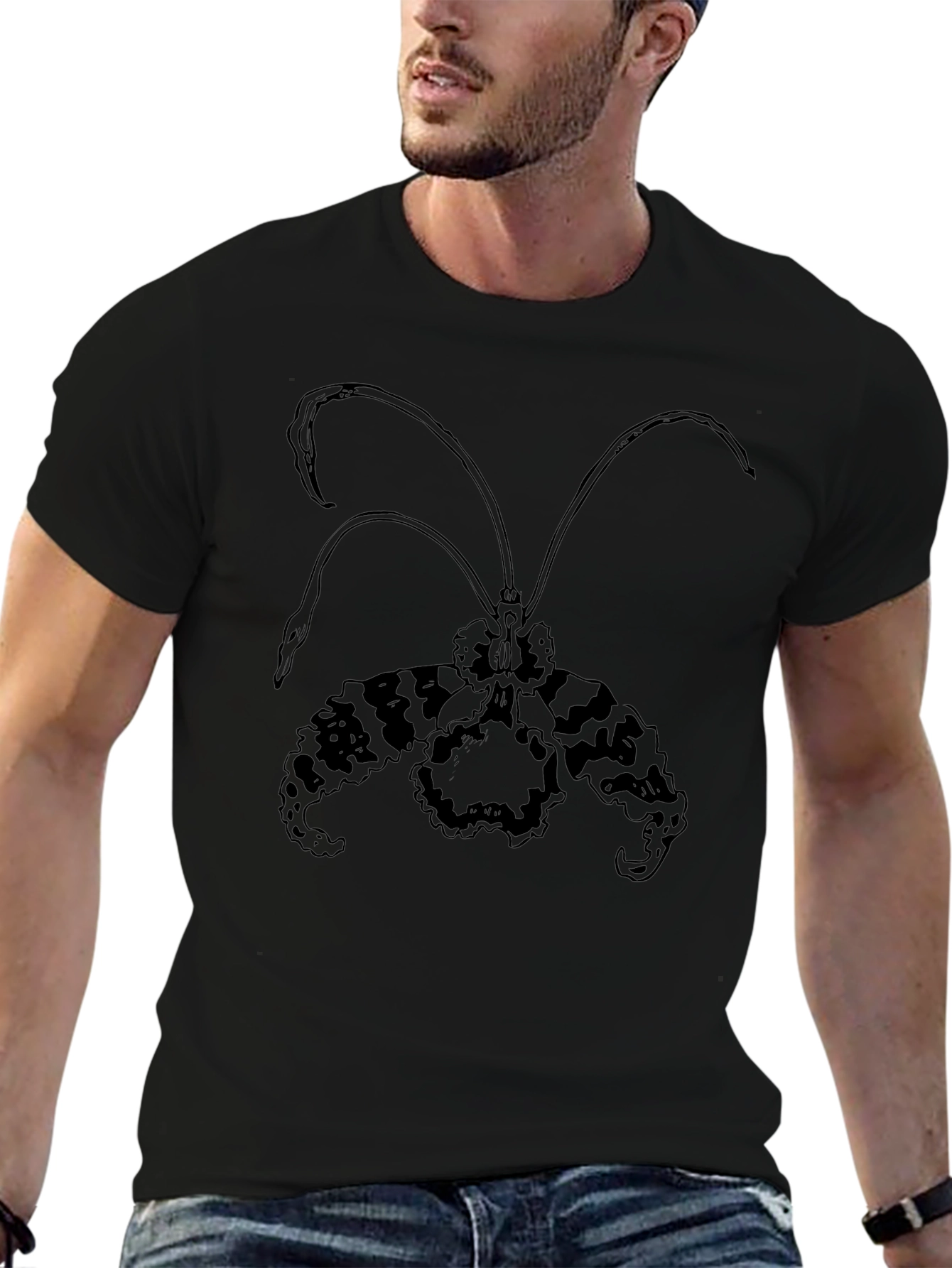 Black T-Shirt with Orchid Print