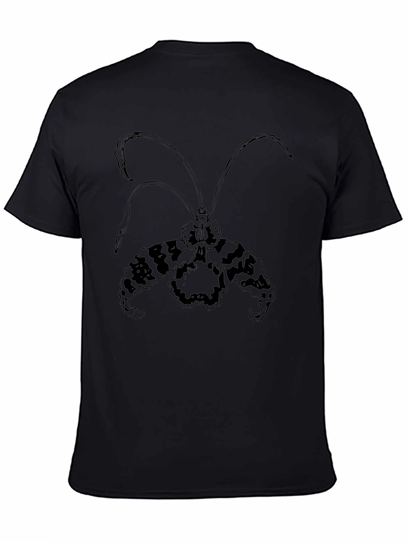 Black T-Shirt with Orchid Print