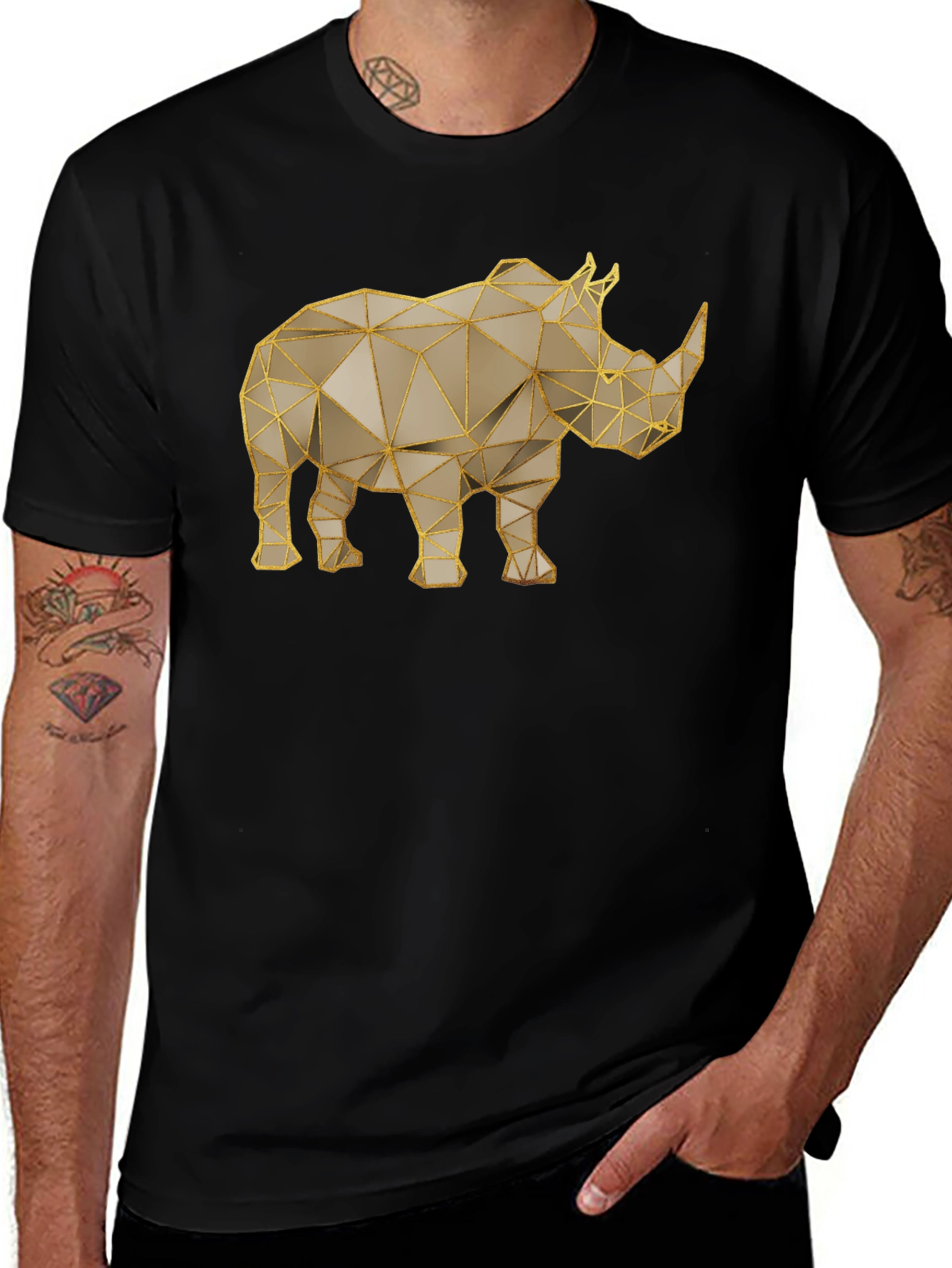Geometric Rhino T-Shirt - Stylish Animal Graphic Tee