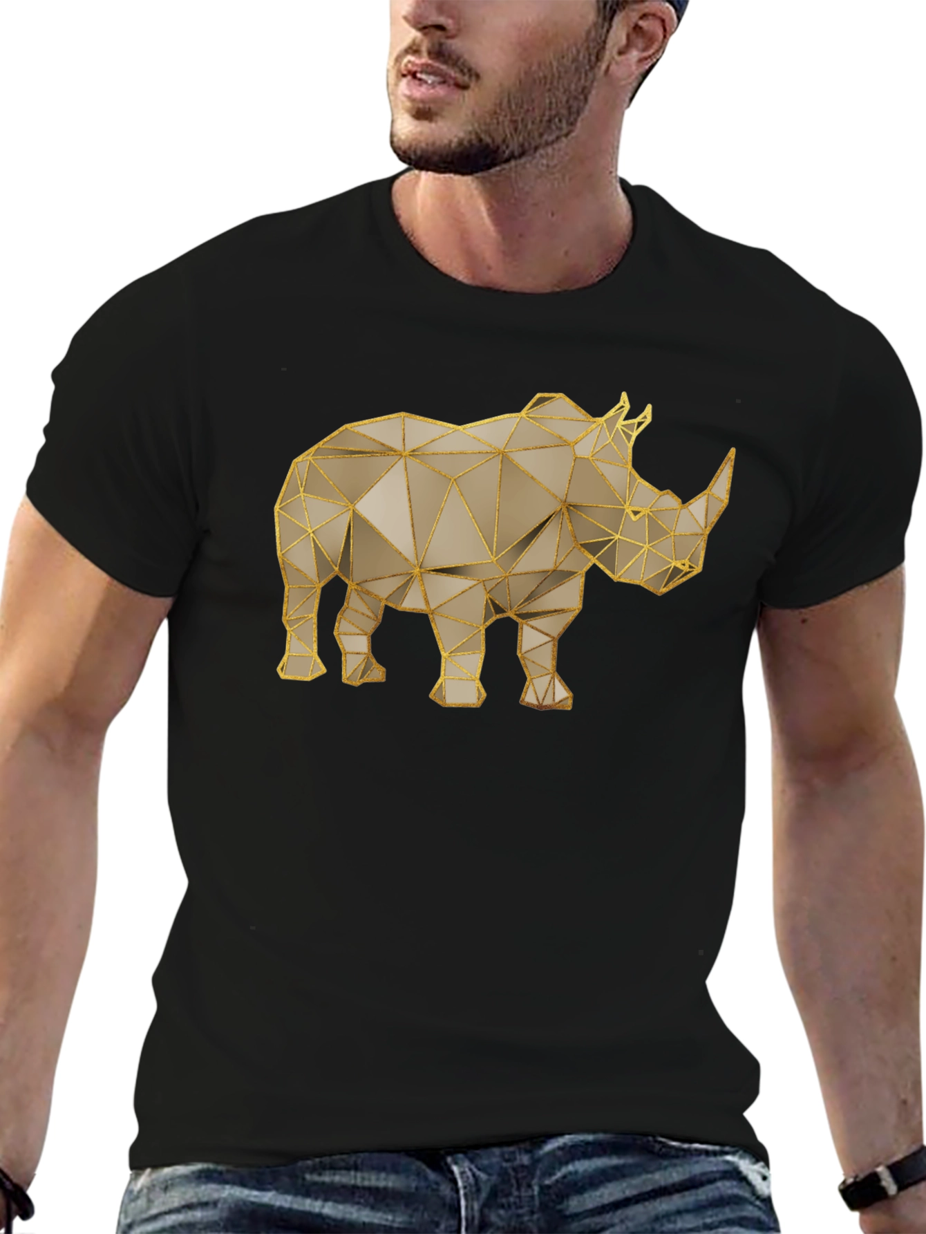 Geometric Rhino T-Shirt - Stylish Animal Graphic Tee