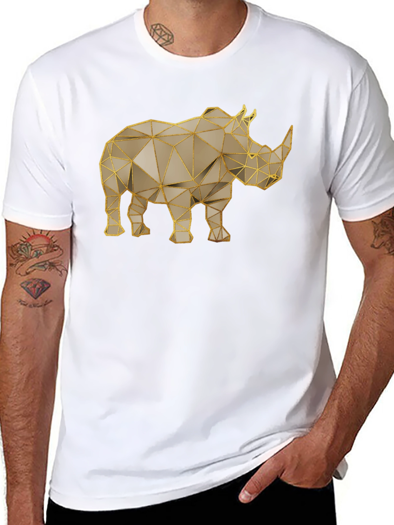 Geometric Rhino T-Shirt - Stylish Animal Graphic Tee