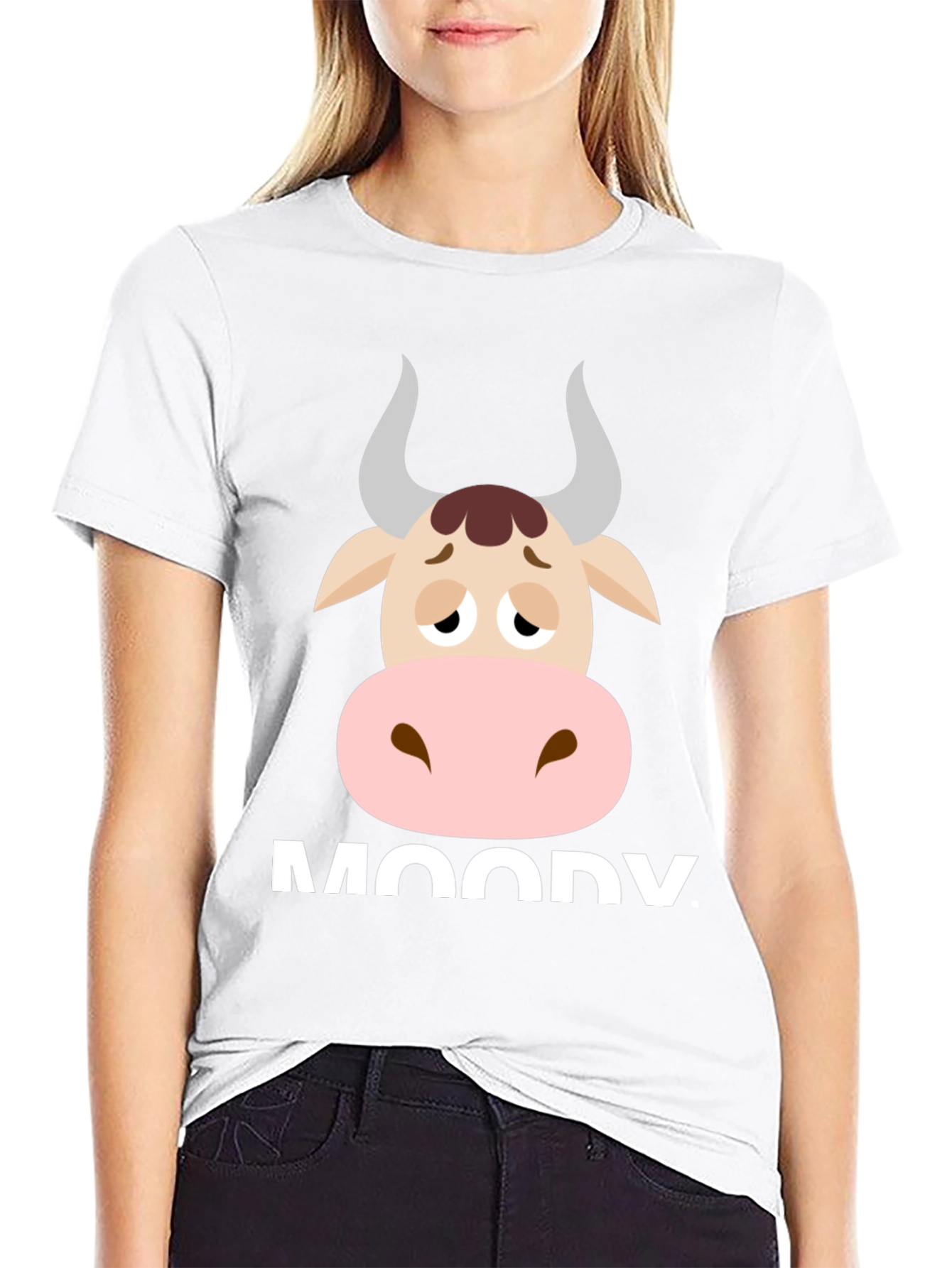 Moody Cow Graphic Tee - Funny Animal T-Shirt