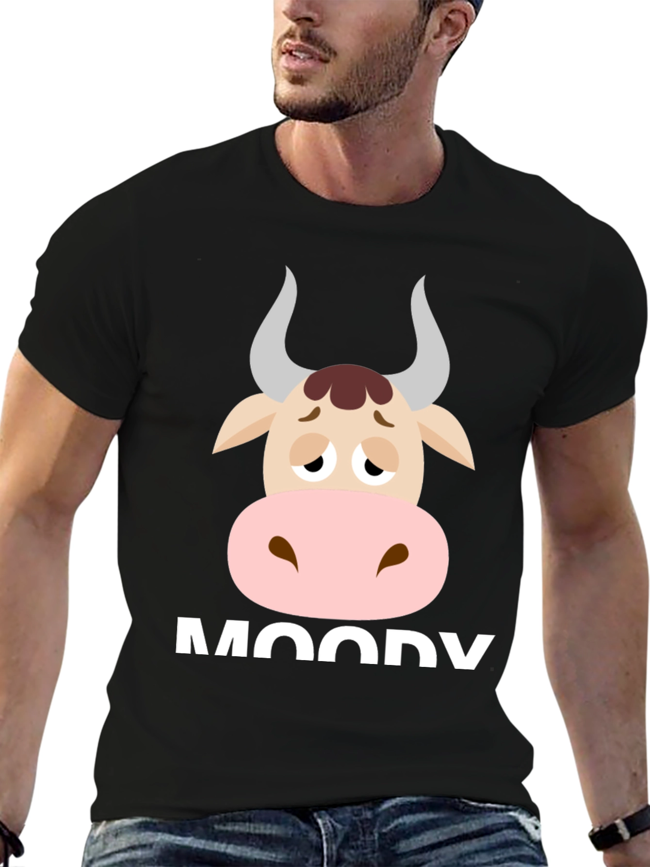 Moody Cow Graphic Tee - Funny Animal T-Shirt