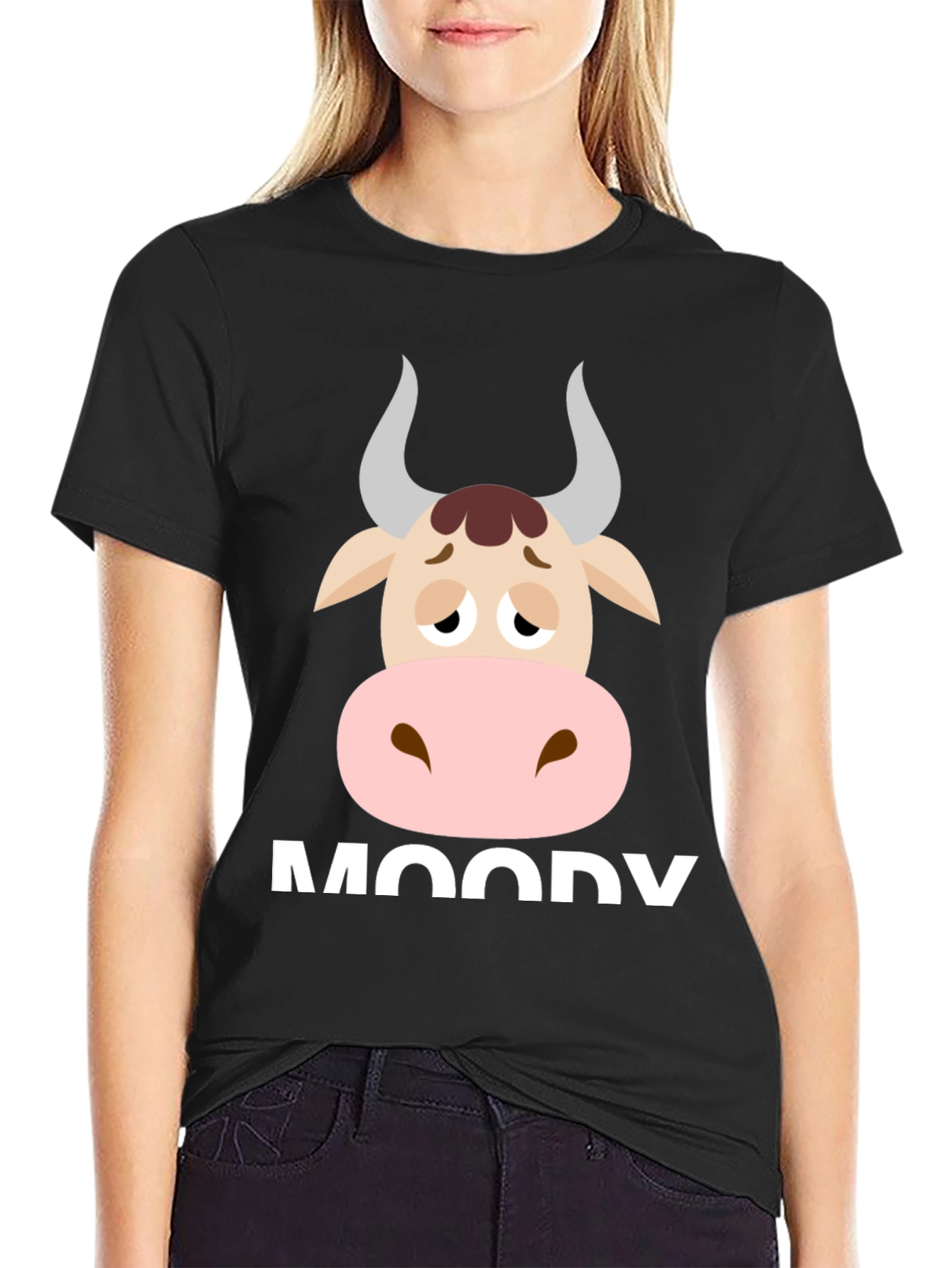 Moody Cow Graphic Tee - Funny Animal T-Shirt