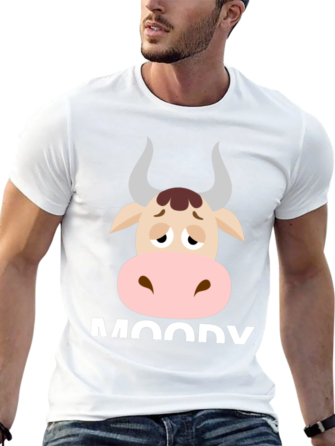 Moody Cow Graphic Tee - Funny Animal T-Shirt
