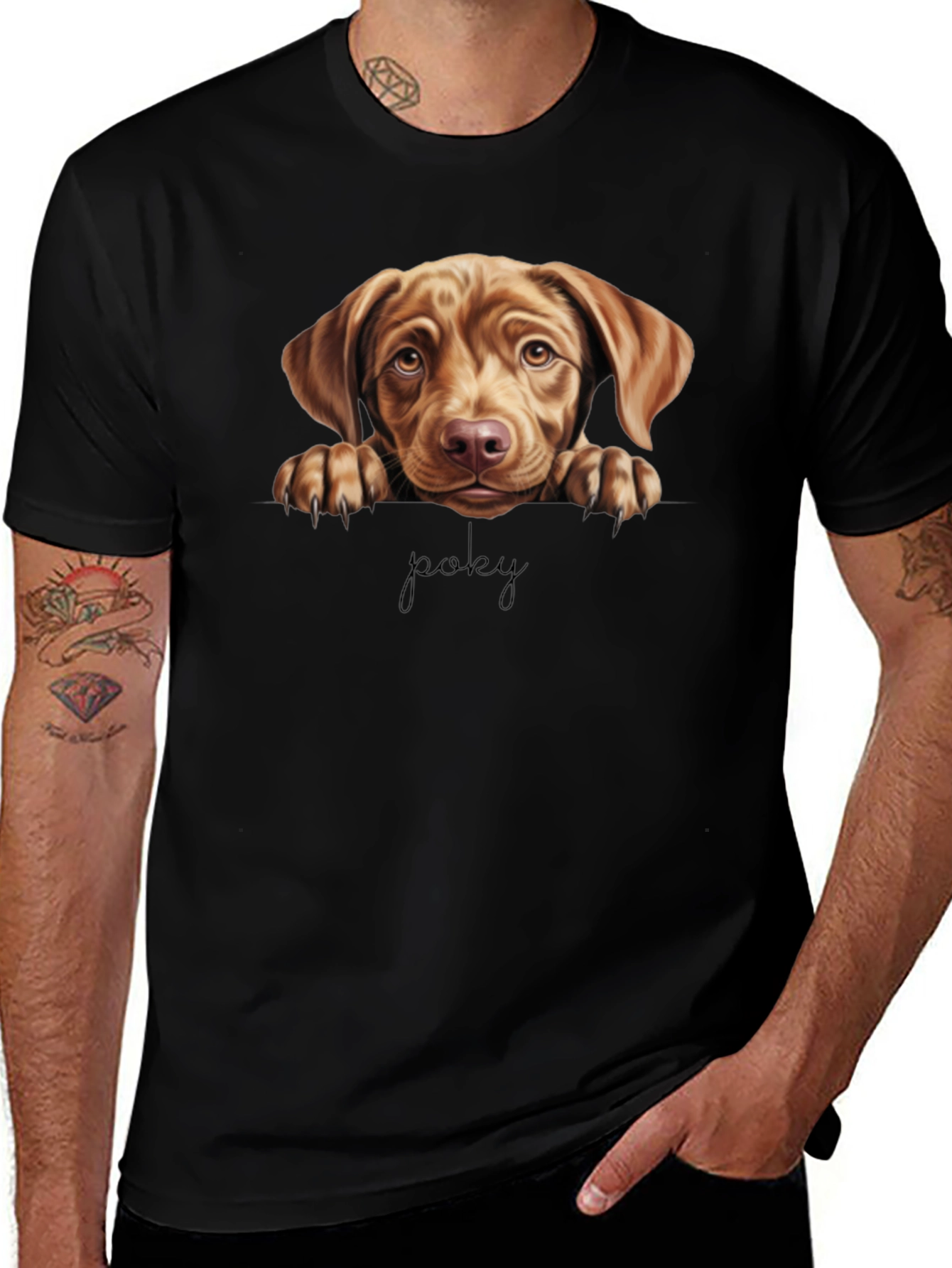 Poky Dog Graphic Tee - Black Cotton Blend Shirt