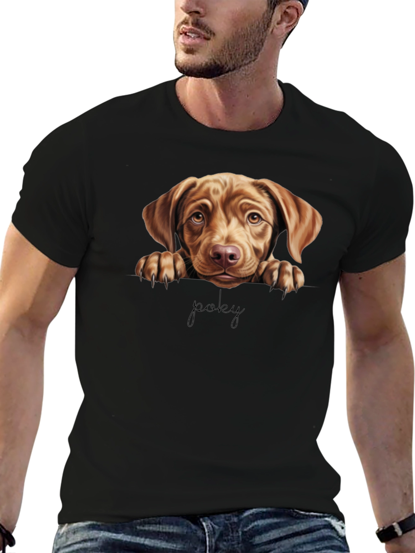 Poky Dog Graphic Tee - Black Cotton Blend Shirt