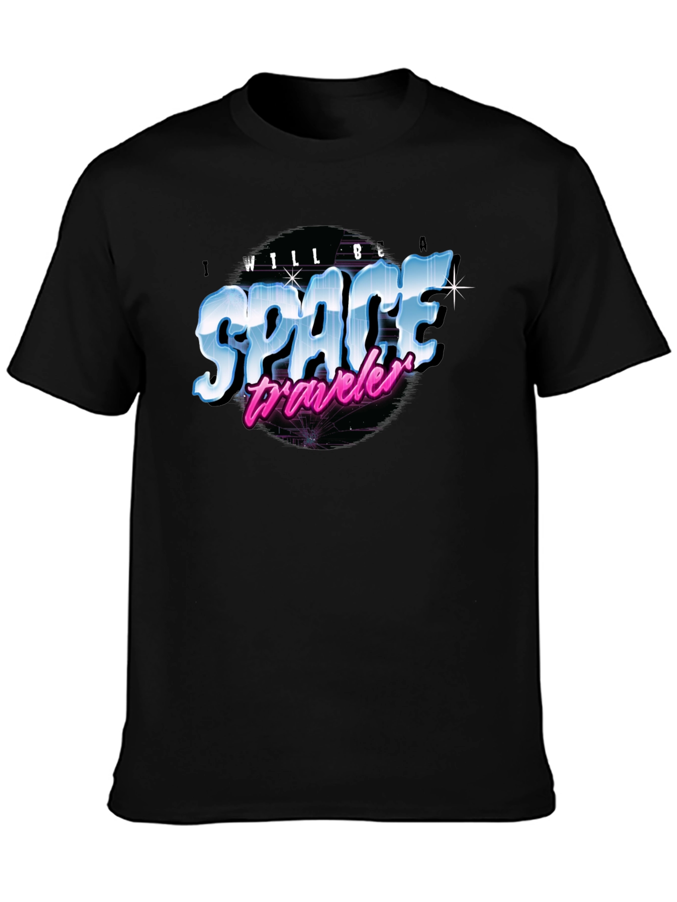Retro Space Traveler Black T-Shirt