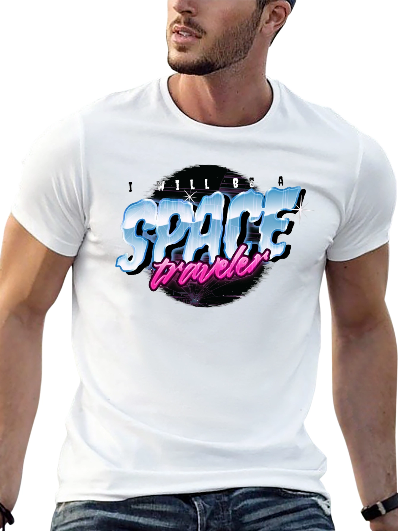 Retro Space Traveler Black T-Shirt