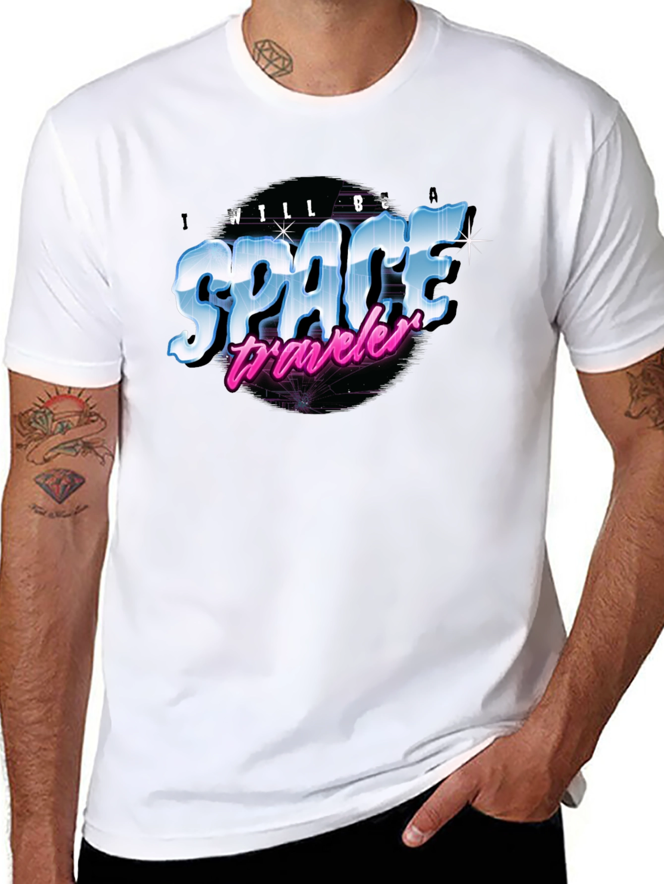 Retro Space Traveler Black T-Shirt