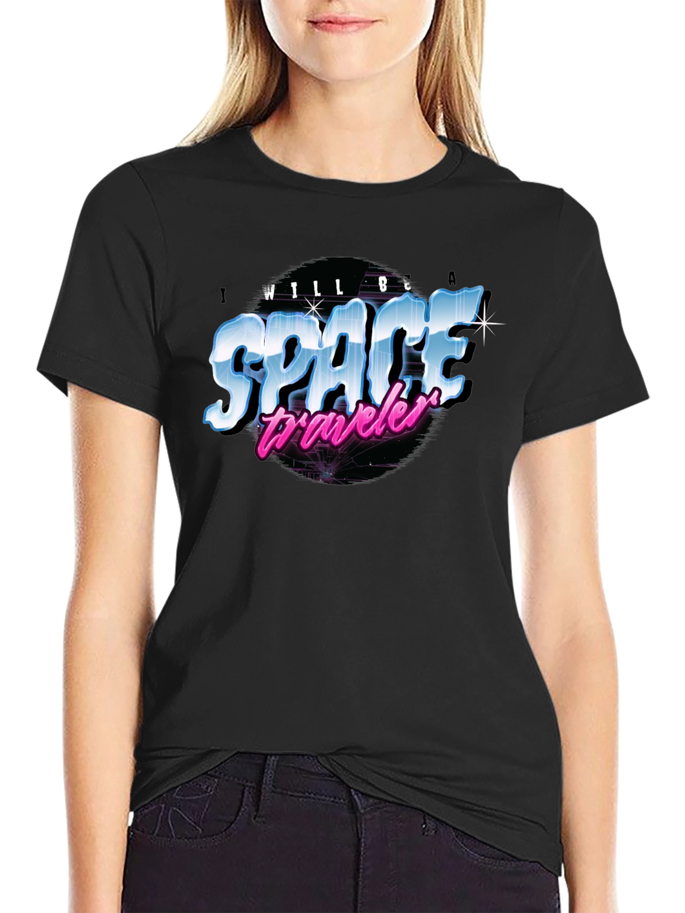 Retro Space Traveler Black T-Shirt