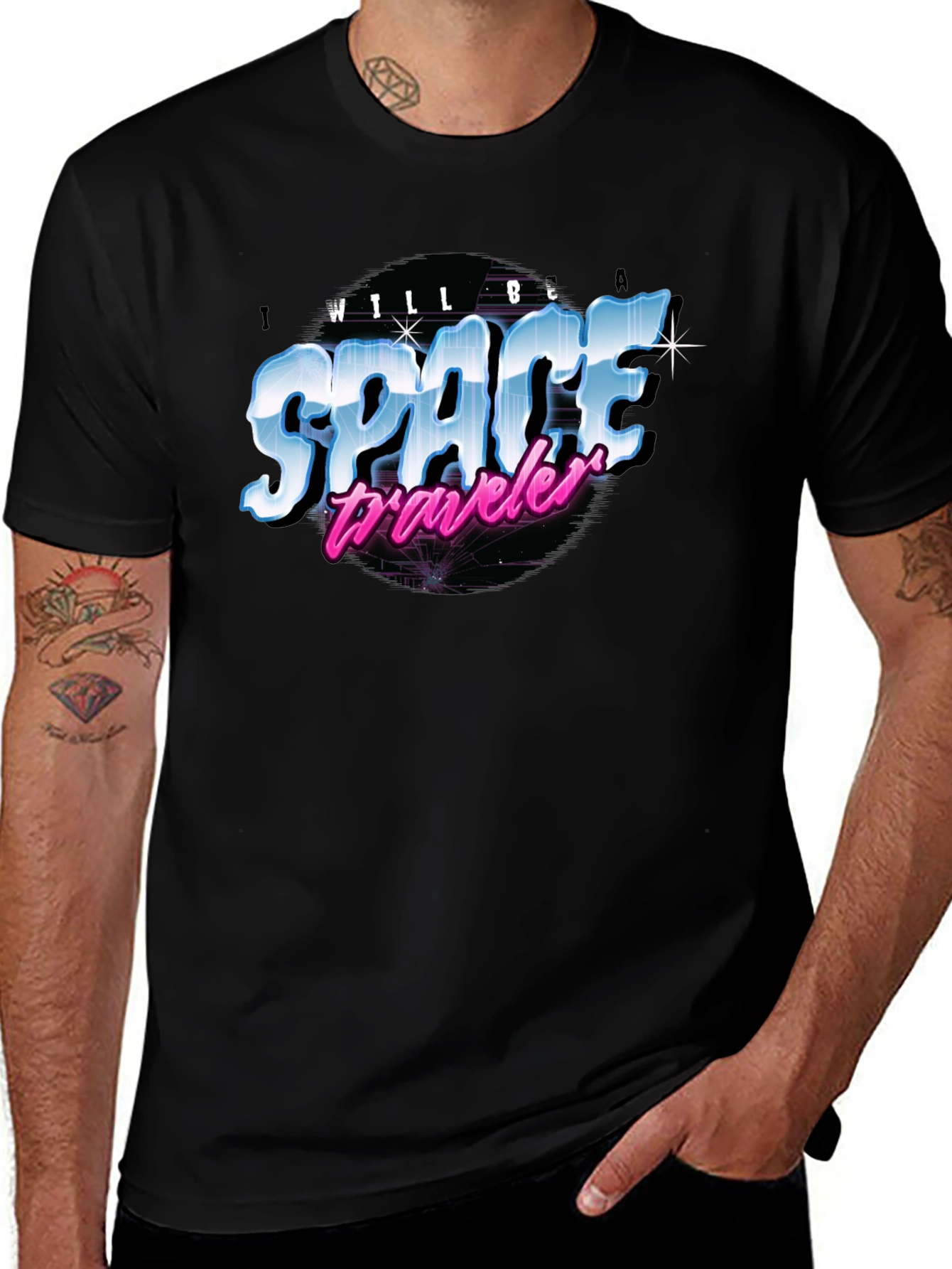 Retro Space Traveler Black T-Shirt