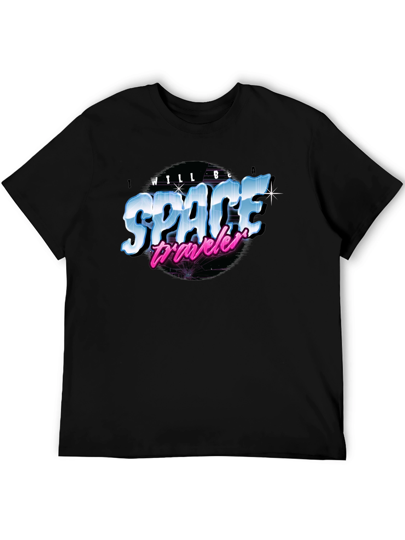 Retro Space Traveler Black T-Shirt