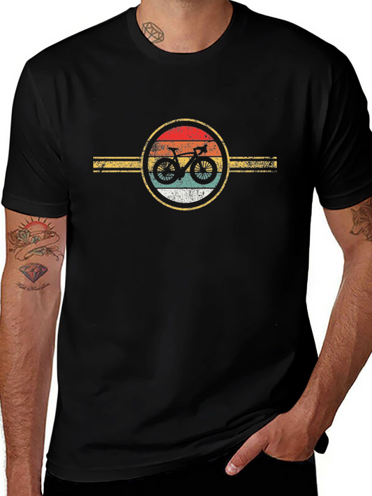 Retro Bicycle Graphic Tee - Black Cotton T-Shirt
