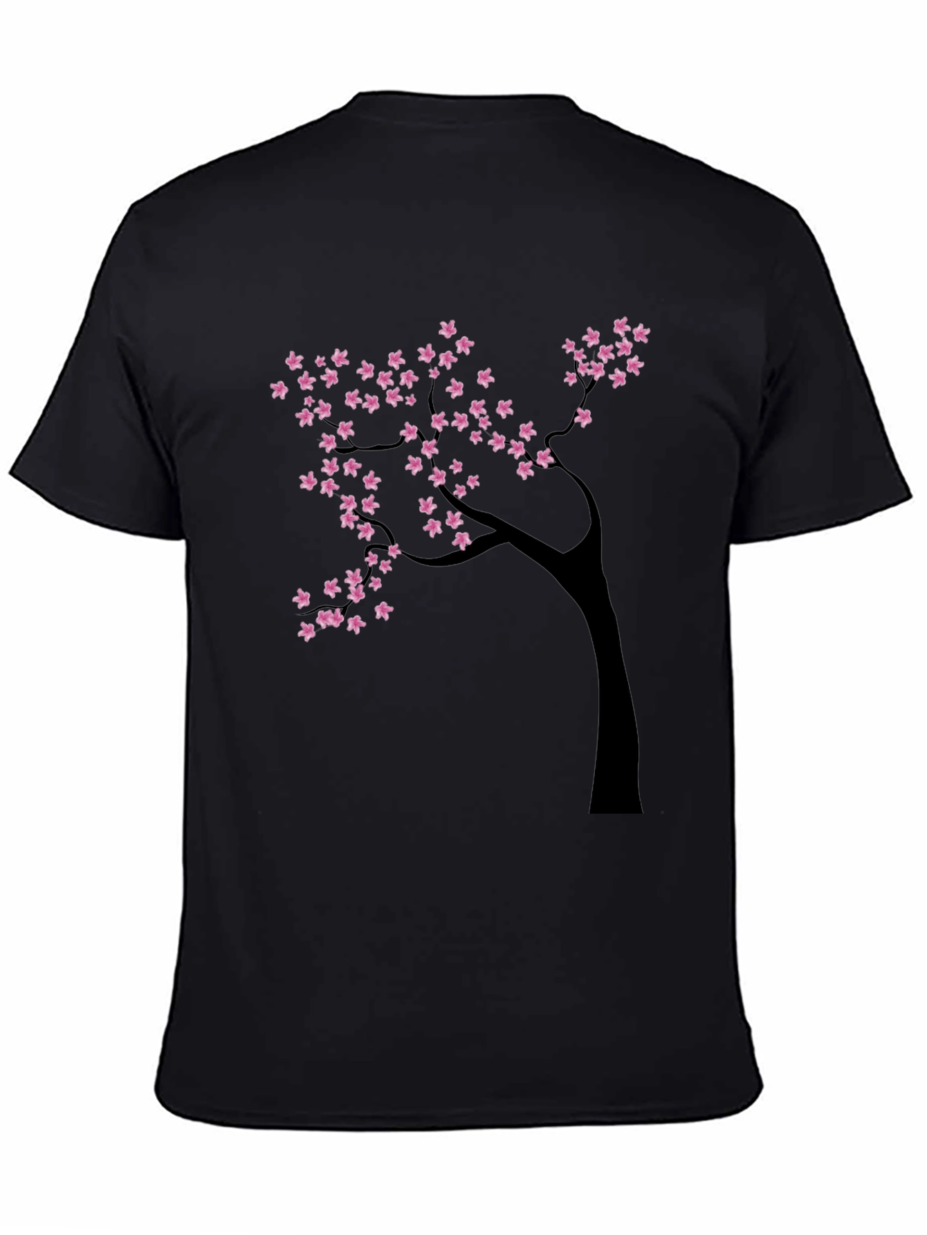 Black T-Shirt with Cherry Blossom Tree Design