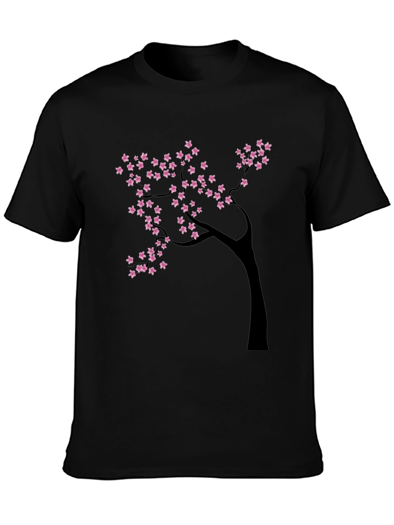 Black T-Shirt with Cherry Blossom Tree Design