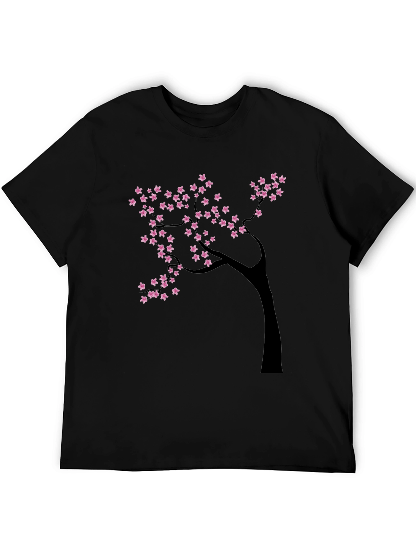 Black T-Shirt with Cherry Blossom Tree Design