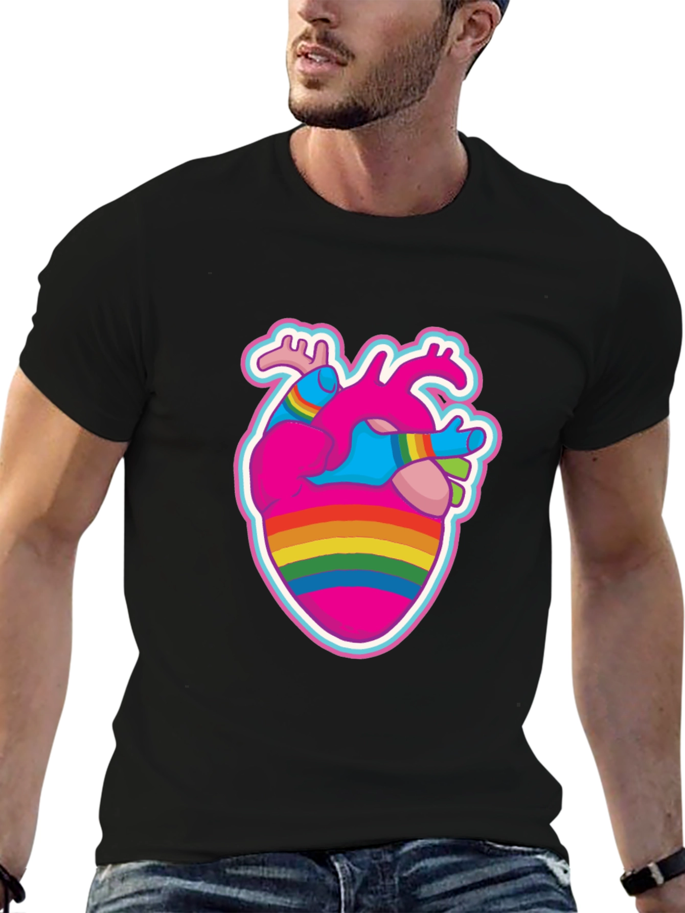 Anatomical Heart Pride T-Shirt - Black Crew Neck