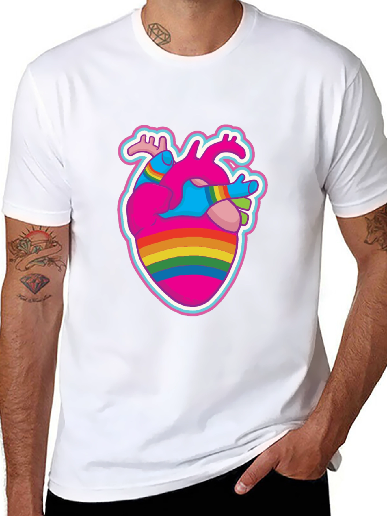 Anatomical Heart Pride T-Shirt - Black Crew Neck