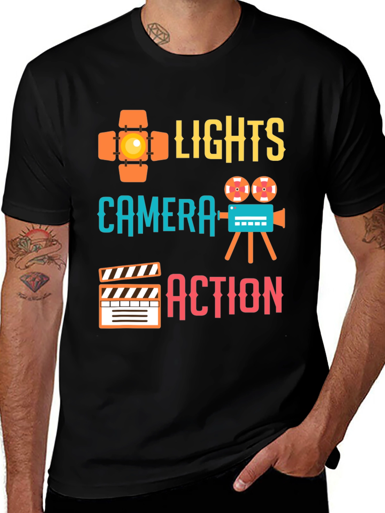 Lights Camera Action Graphic Tee - Film Crew T-Shirt