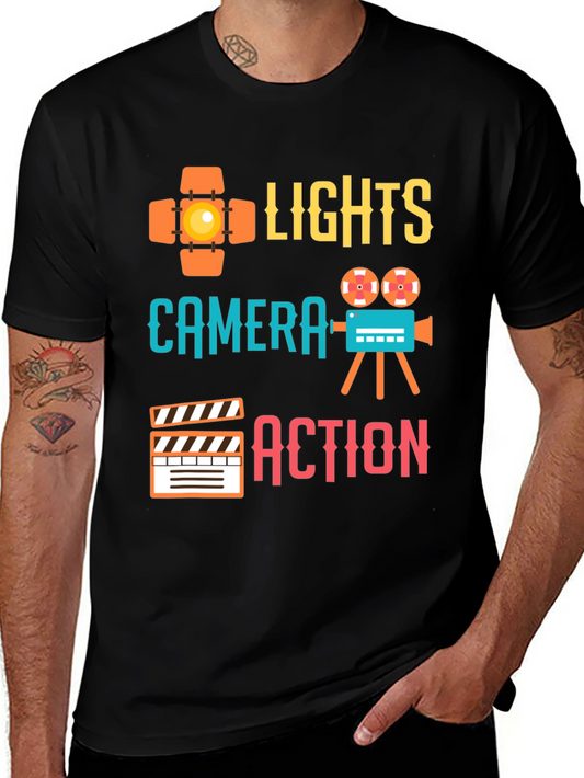 Lights Camera Action Graphic Tee - Film Crew T-Shirt