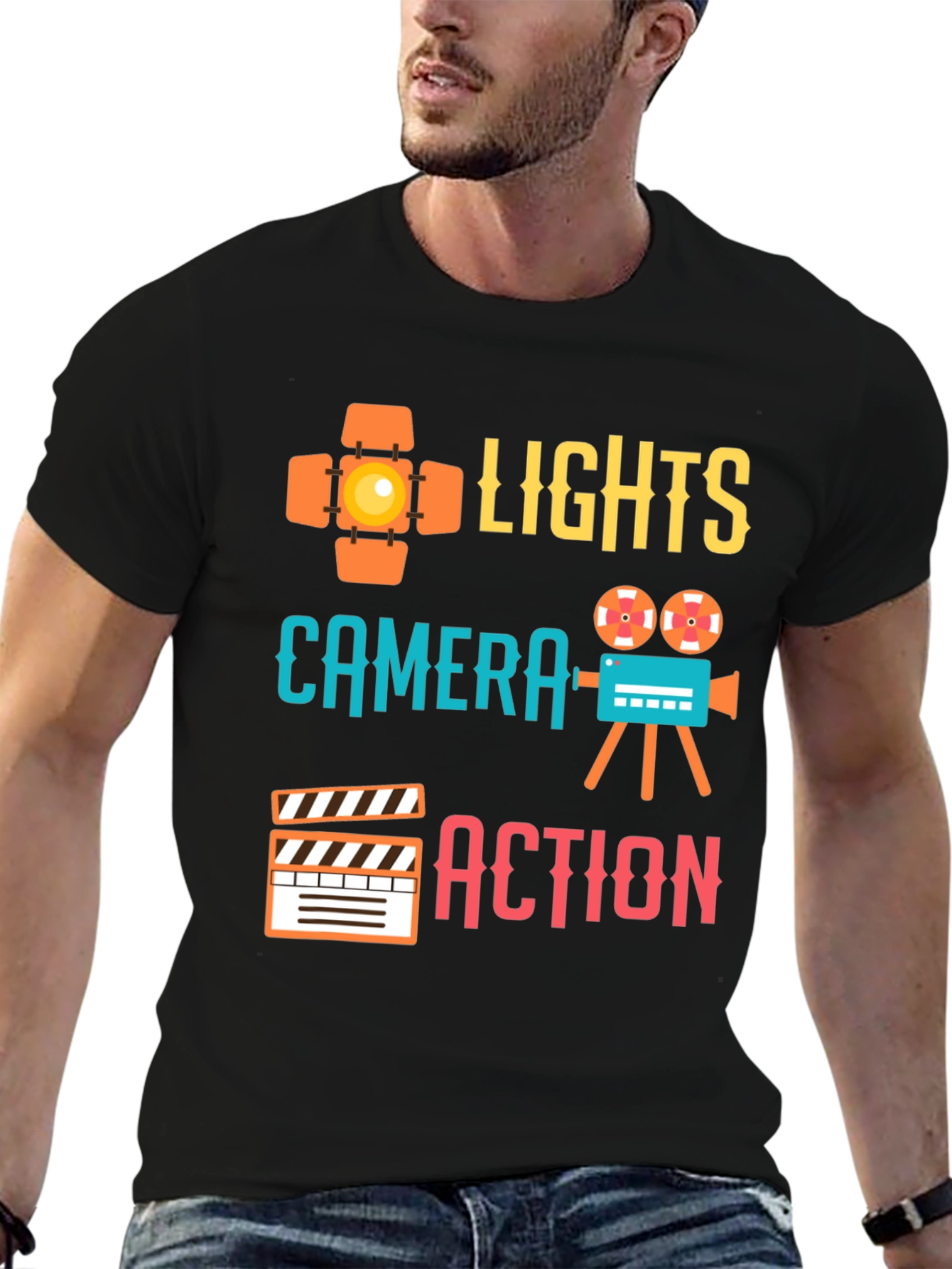 Lights Camera Action Graphic Tee - Film Crew T-Shirt