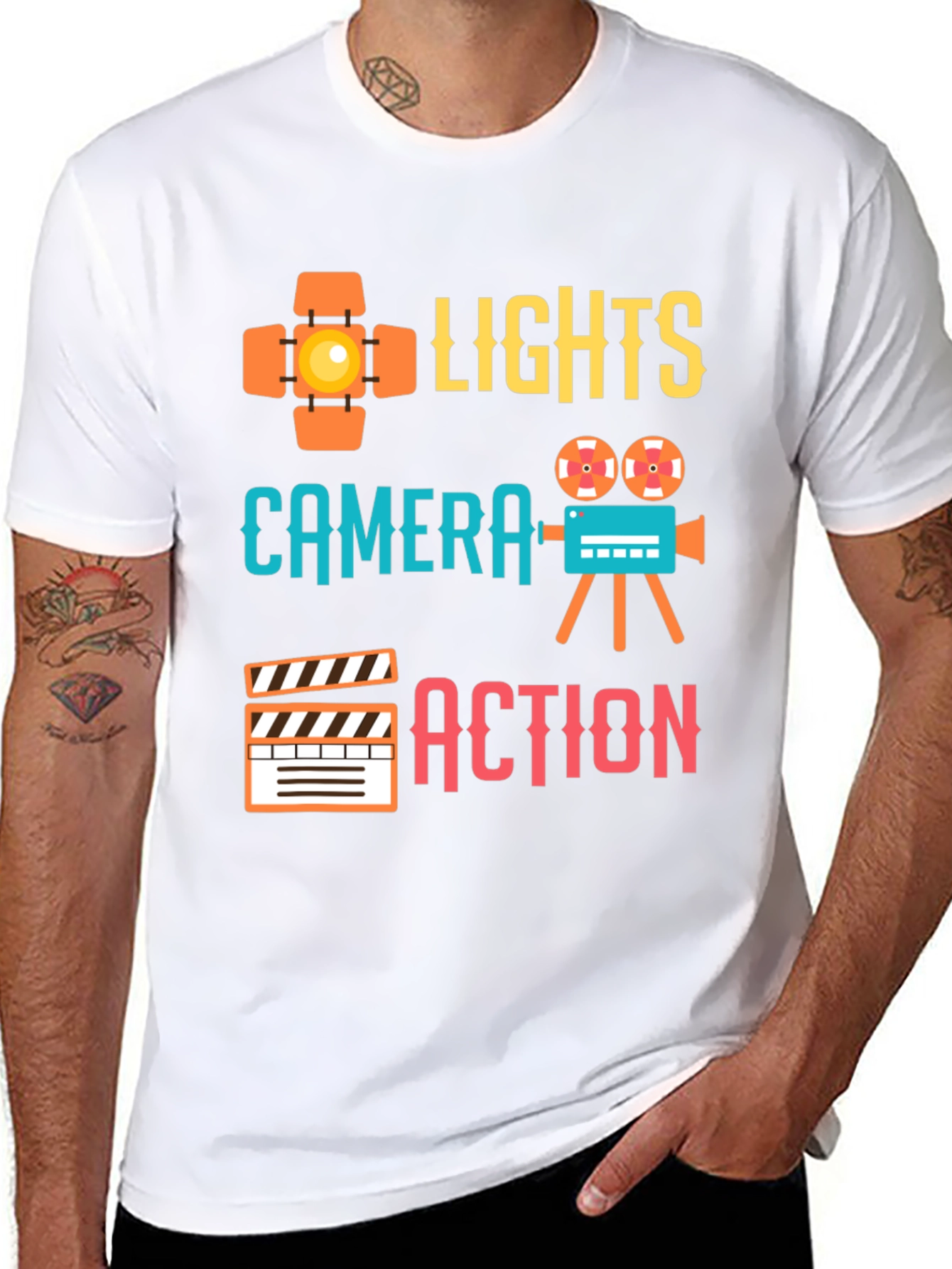 Lights Camera Action Graphic Tee - Film Crew T-Shirt