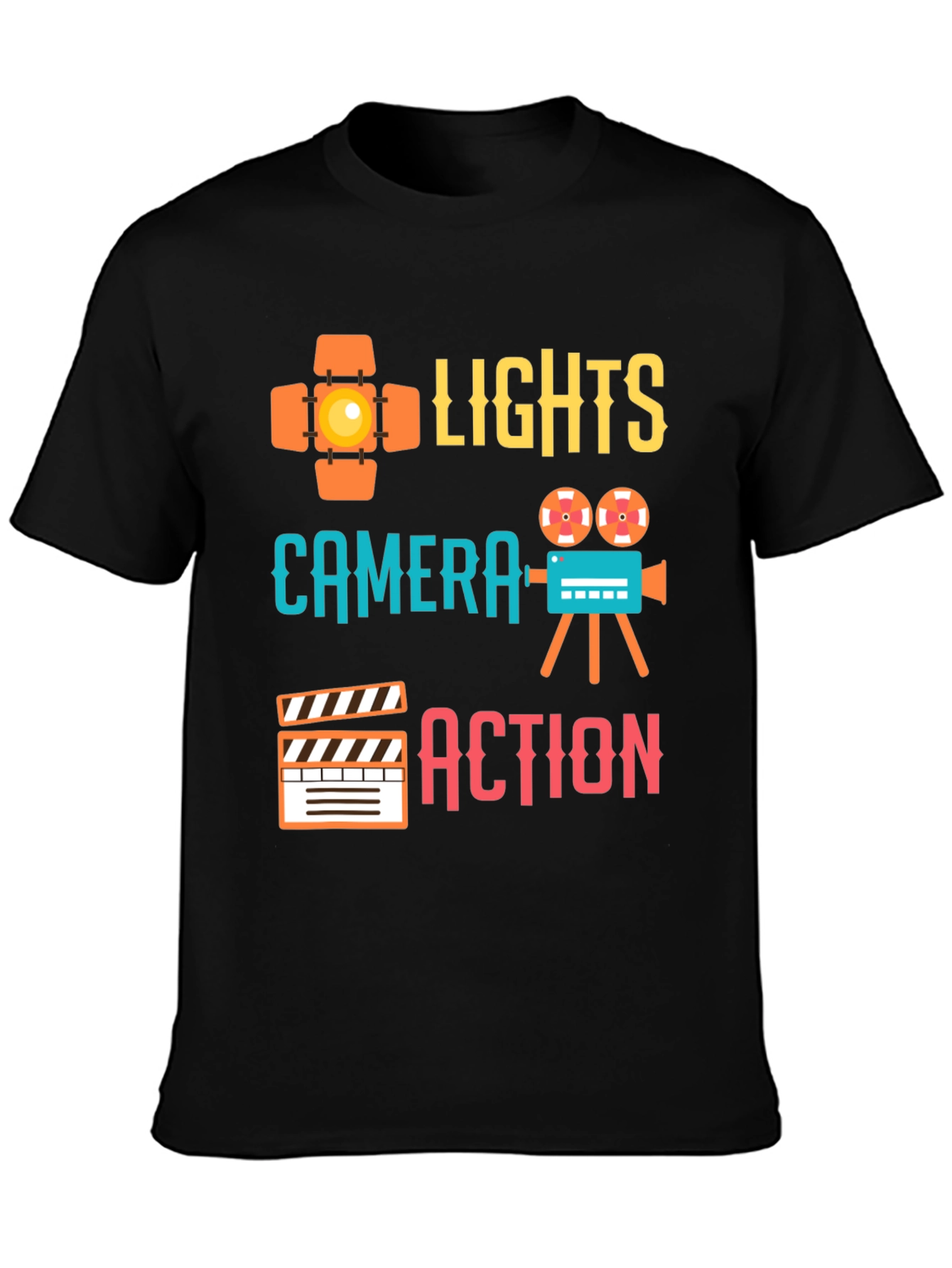 Lights Camera Action Graphic Tee - Film Crew T-Shirt