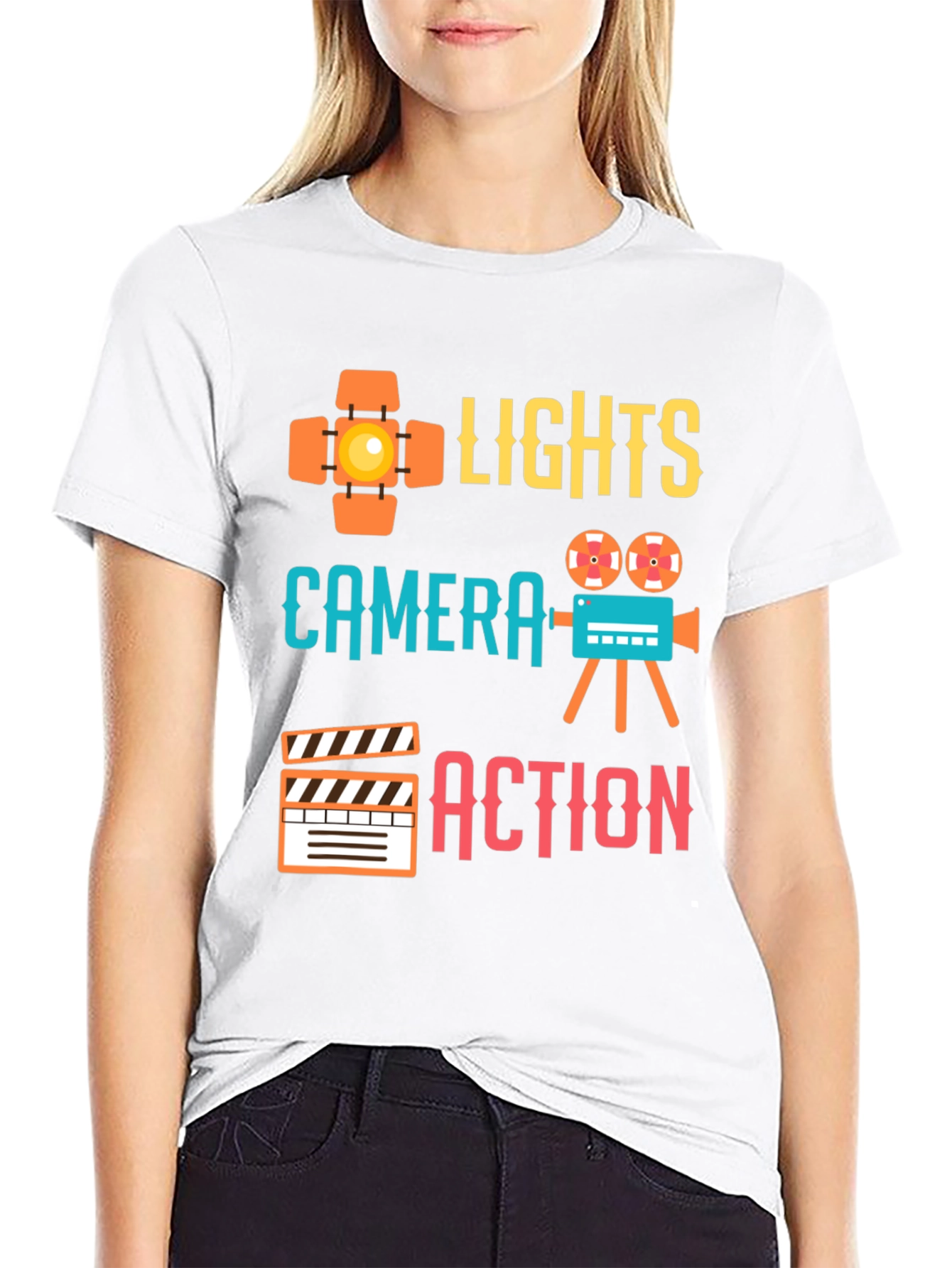 Lights Camera Action Graphic Tee - Film Crew T-Shirt