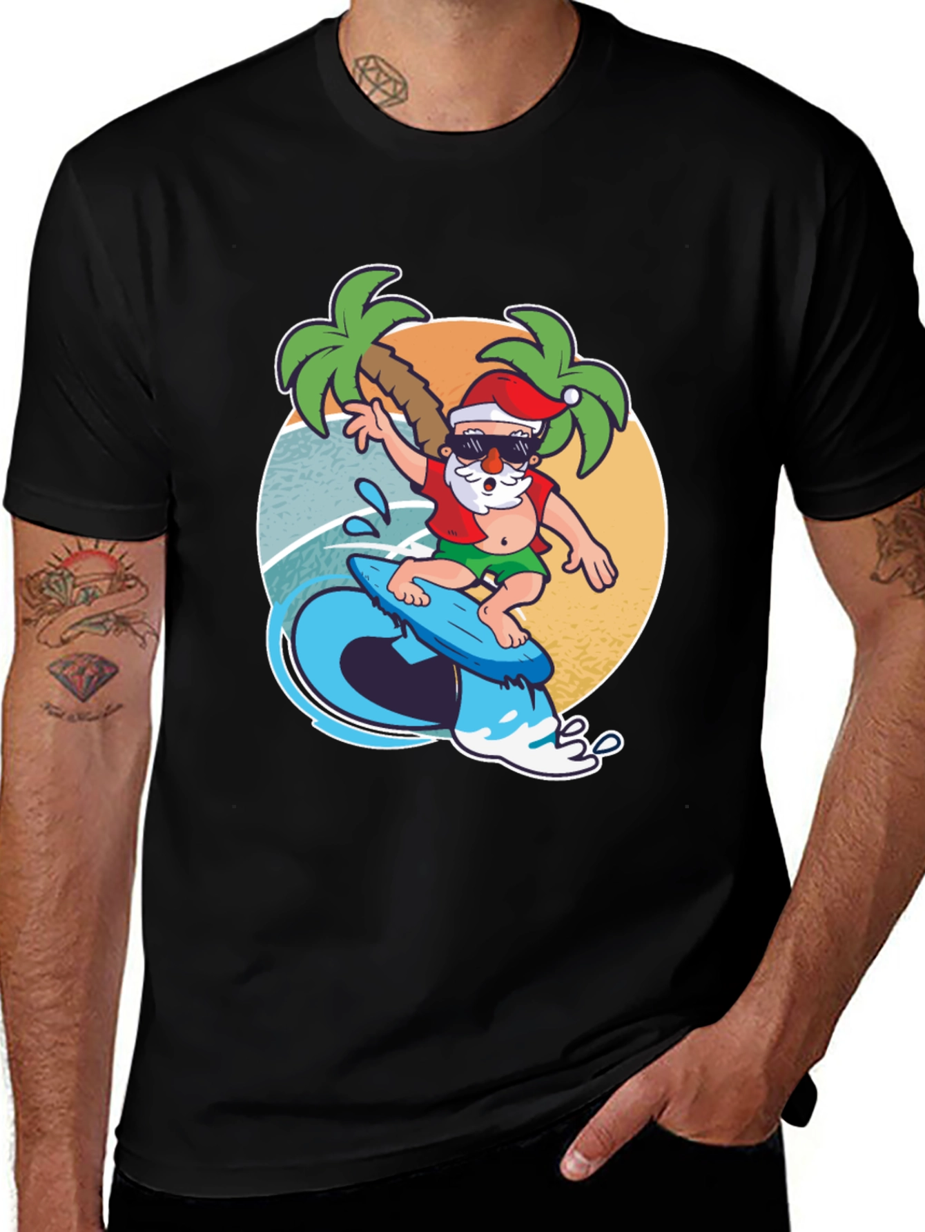 Surfing Santa T-Shirt - Holiday Beach Vibes