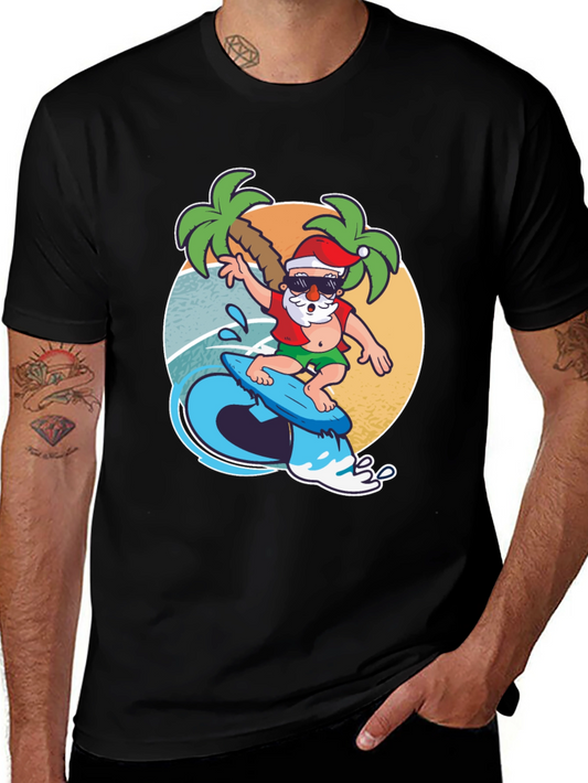 Surfing Santa T-Shirt - Holiday Beach Vibes